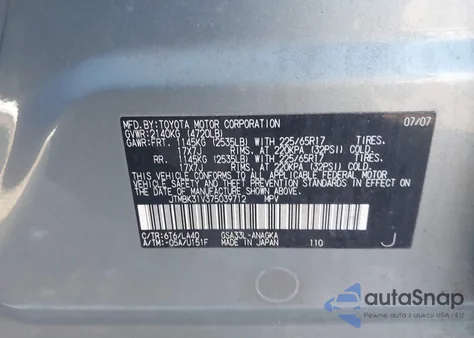 2007 Toyota Rav4 Limited V6 z USA, uszkodzony, nr VIN JTMBK31V375039712